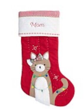 Pottery Barn Quilted Cat Christmas Stocking Kitty NWT